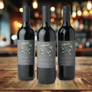 Rótulo De Garrafa De Cerveja Monograma Moderno Eucalyptus Wreath   Cinza