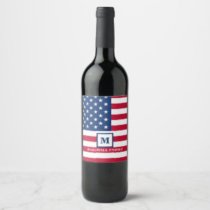 Rótulo De Garrafa De Cerveja Monograma Personalizado de Bandeira Americana 4 De