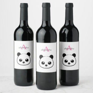 Rótulo De Garrafa De Cerveja Monograma personalizado de panda bonito