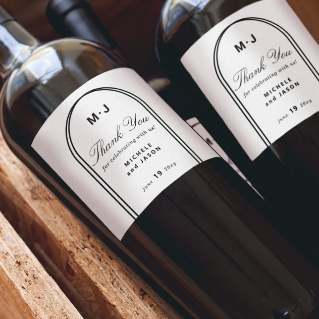 Rótulo De Garrafa De Cerveja Monograma Personalizado Obrigado Casamento White B (Criador carregado)