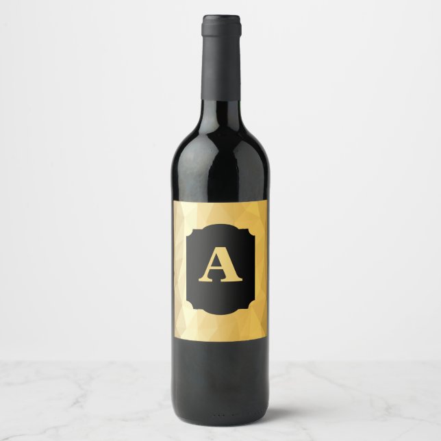 Rótulo De Garrafa De Cerveja Monograma pessoal Dourado metálico preto (Frente)