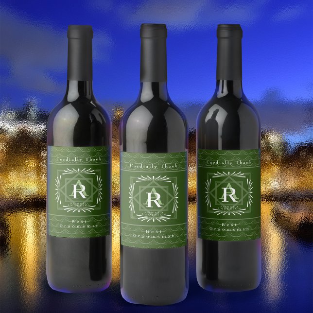 Rótulo De Garrafa De Cerveja Monograma Verde de na moda Frame (Modern stylish Monogram Design. )