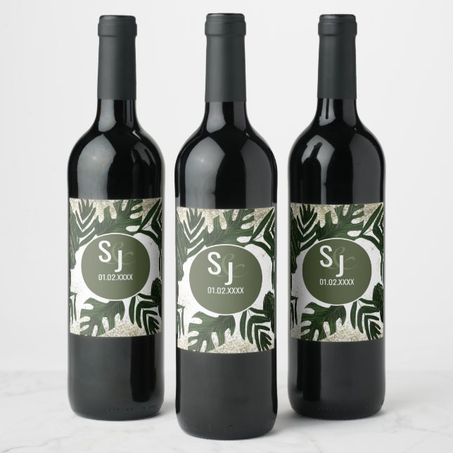 Rótulo De Garrafa De Cerveja Monstera Tropical Falso Salpico Dourado (Garrafas)