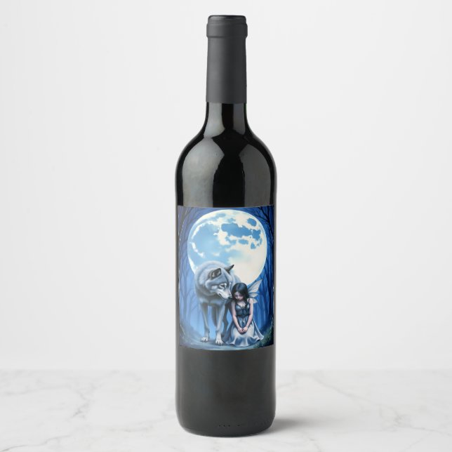 Rótulo De Garrafa De Cerveja Moonlit Bond – The Wolf and the Gothic Fairy.   (Frente)