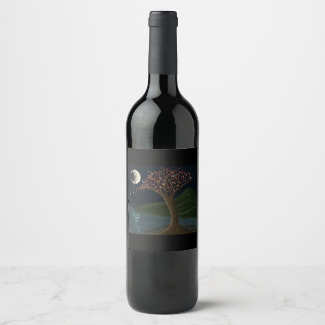 Rótulo De Garrafa De Cerveja Moonlit River Tree Wine Label (Frente)