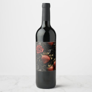 Rótulo De Garrafa De Cerveja Morangos Barrocos e Rosas Sem Costura