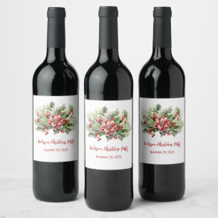 Rótulo De Garrafa De Cerveja Morangos Vermelhos de Poinsettia Festa de Natal