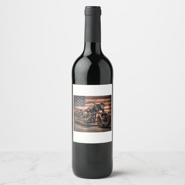 Rótulo De Garrafa De Cerveja Motorcycle USA Flag Biker (Frente)