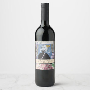 Rótulo De Garrafa De Cerveja Mulher Azul Elegante Vestido Floral Chique