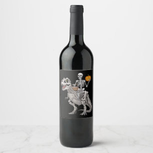 Rótulo De Garrafa De Cerveja Múmia de Esqueleto Montando Dinossauro T rex Hallo