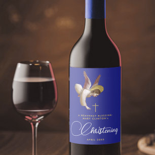 Rótulo De Garrafa De Cerveja Na moda Azul Anjo Beneficia Batismo Christening