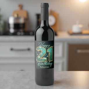 Rótulo De Garrafa De Cerveja Na moda Shimmering Teal e aniversário de 21 anos D