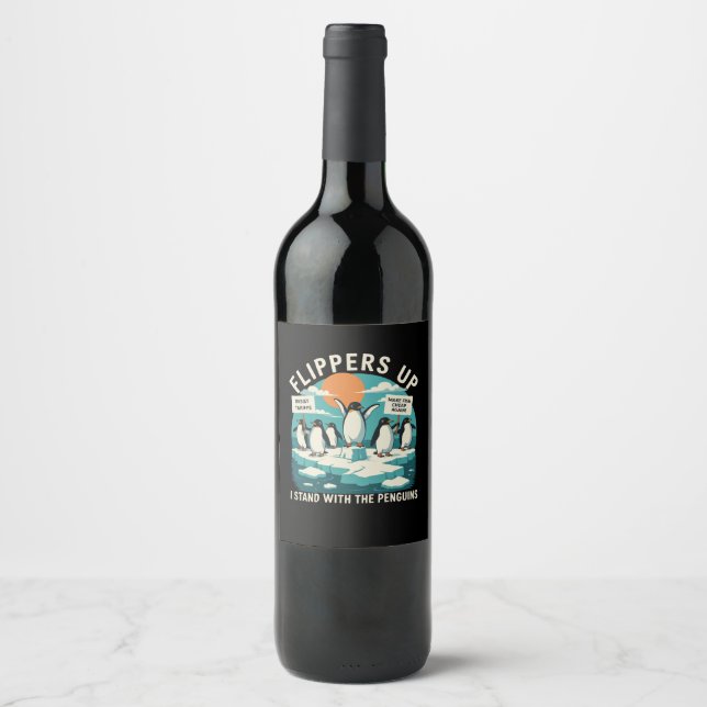 Rótulo De Garrafa De Cerveja Nadadeiras Acima Eu Fico Com Pinguins Engraçado Re (Frente)