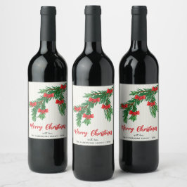 Rótulo De Garrafa De Cerveja Natal com Vegetação em Aquarela Festiva e Laço Ver