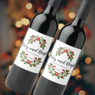 Rótulo De Garrafa De Cerveja Natal em Família com Musgo de Natal Alegre e Brilh