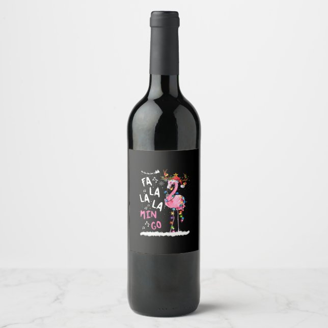 Rótulo De Garrafa De Cerveja Natal - Fa-La-La-Mingo Flamingo Com Natal (Frente)