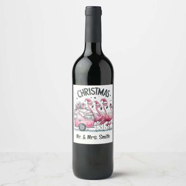 Rótulo De Garrafa De Cerveja Natal Flamingo Rosa (Frente)