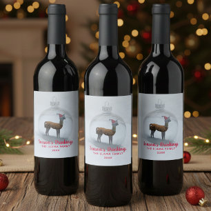Rótulo De Garrafa De Cerveja Natal Llama Winter Snow Festive Wine Labs