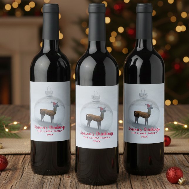 Rótulo De Garrafa De Cerveja Natal Llama Winter Snow Holiday Wine Labs (Fun and festive Christmas llama ornament wine label for your holiday wine)