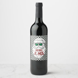 Rótulo De Garrafa De Cerveja Natal Papai Noel Xadrez Preto e Branco Retrô