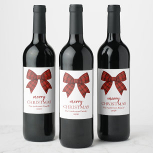 Rótulo De Garrafa De Cerveja Natal Personalizado Feliz   Laço Xadrez Vermelho