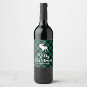 Rótulo De Garrafa De Cerveja Natal verde do teste padrão da xadrez dos alces e