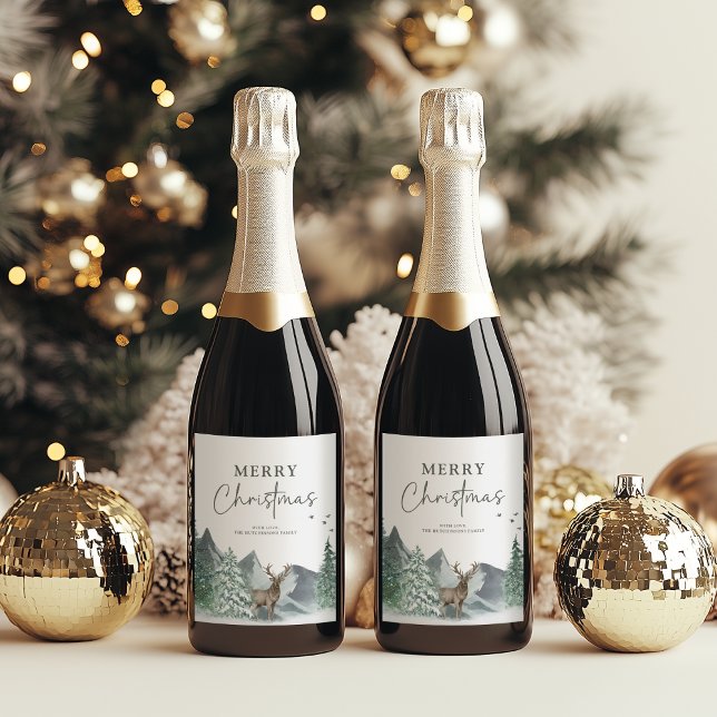 Rótulo De Garrafa De Cerveja Natal Verde Floresta de Pinheiros Aquarela Feriado (Criador carregado)