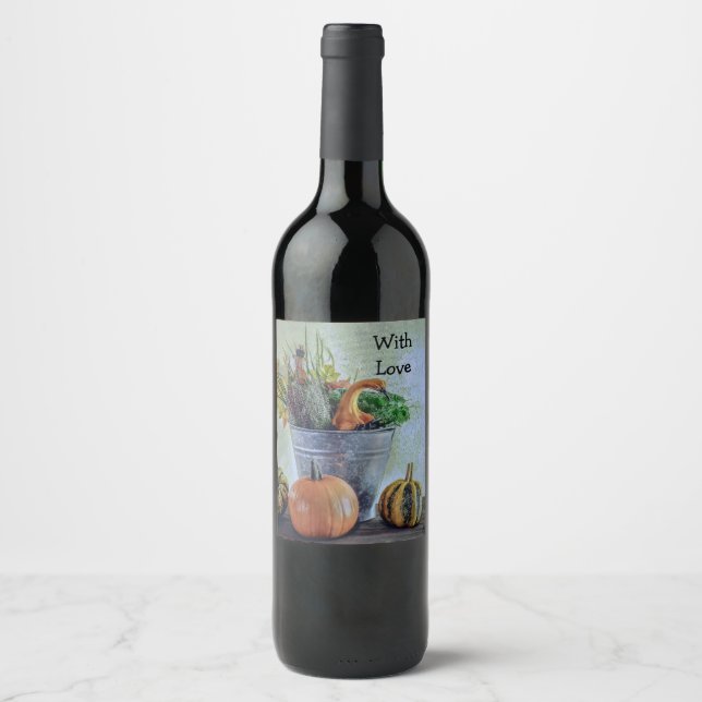 Rótulo De Garrafa De Cerveja Natureza-morta de outono com abóboras, flores (Frente)