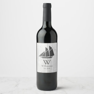 Rótulo De Garrafa De Cerveja Navio-vela de Cinza de Madeira Branca Elegante