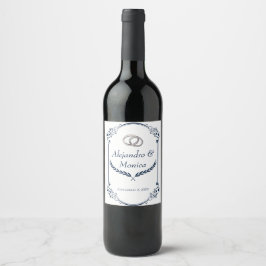 Rótulo De Garrafa De Cerveja Navy Blue and Silver Wedding Ring Wine Label