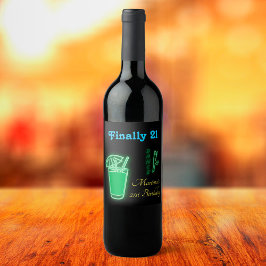 Rótulo De Garrafa De Cerveja Neon Green aniversário de 21 anos