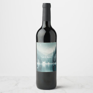 Rótulo De Garrafa De Cerveja Neve no inverno, lago de montanha