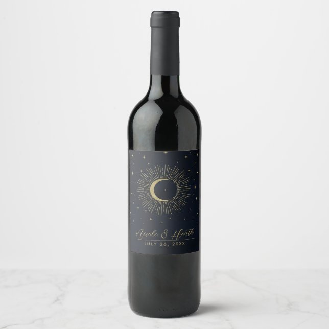 Rótulo De Garrafa De Cerveja Noite Escura Dourada Celestial Explosão Solar Lua  (Frente)