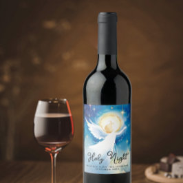 Rótulo De Garrafa De Cerveja Noite Santa Azul Elegante Anjo Guardião Aquarela