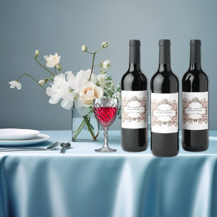 Rótulo De Garrafa De Cerveja Noiva Chuva Vintage Moldura de Prata Rosas Cor-de-