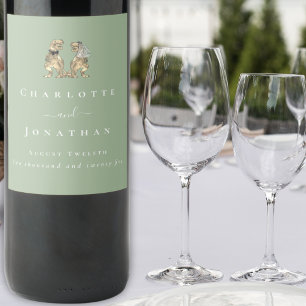 Rótulo De Garrafa De Cerveja Noiva de Dinossauro Verde Sage e Branco Personaliz