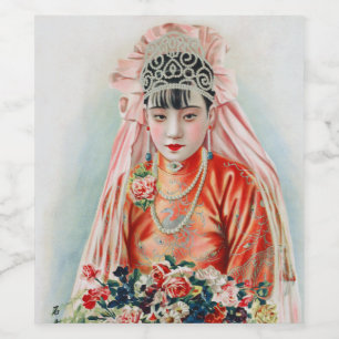 Rótulo De Garrafa De Cerveja Noiva de Vermelho em Casamento Chinês em Xangai