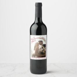 Rótulo De Garrafa De Cerveja Noiva e Noivo debaixo do Visco Foto Natal