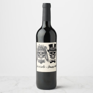 Rótulo De Garrafa De Cerveja Noiva Esqueleto Vintage Preto e Dourado
