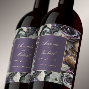 Rótulo De Garrafa De Cerveja Noiva Floral Elegante Roxo Escuro e Casamento Secu