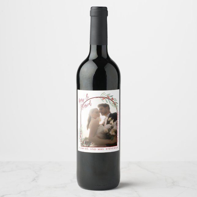 Rótulo De Garrafa De Cerveja Noivos de Musgo Elegante Foto Natal (Frente)