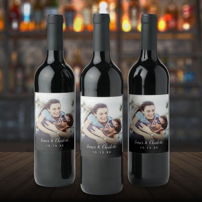 Rótulo De Garrafa De Cerveja Nome da Data do Roteiro de Foto Personalizada Mini (Minimalist Personalized Photo Script Name Date Wine Label)