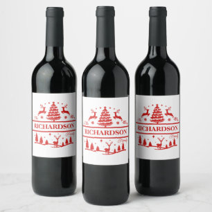 Rótulo De Garrafa De Cerveja Nome da Família Personalizada Red White Christmas