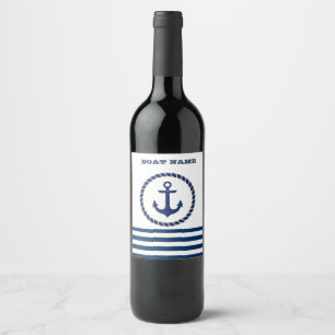 Rótulo De Garrafa De Cerveja Nome de Barco Náutico, Âncora Azul Marinho Listrad