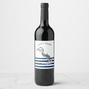 Rótulo De Garrafa De Cerveja Nome de Barco Náutico, Âncora Golfinho Azul Marinh