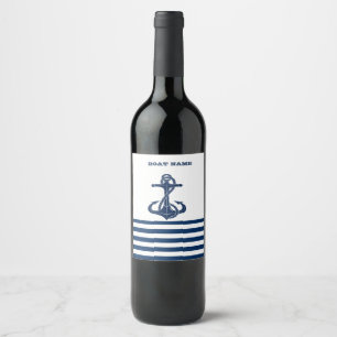 Rótulo De Garrafa De Cerveja Nome de Barco Náutico, Âncora Listras Azuis e Bran