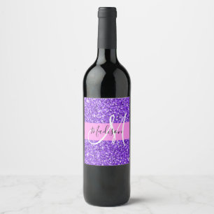 Rótulo De Garrafa De Cerveja Nome do Monograma do Minigrama Glitter Purple e Ro