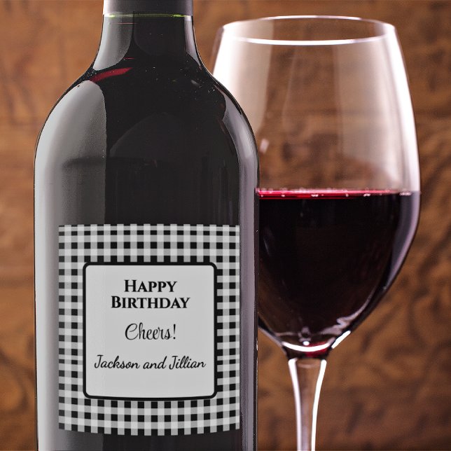 Rótulo De Garrafa De Cerveja Nome, Feliz Aniversário, Cheque de Búfalo Branco N (Criador carregado)