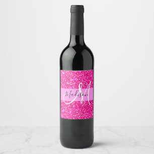 Rótulo De Garrafa De Cerveja Nome Monograma Brilho Rosa Quente Glam Glamouroso
