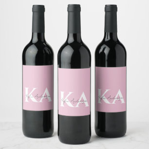 Rótulo De Garrafa De Cerveja Nome Personalizado Moderno Rosa Monograma -